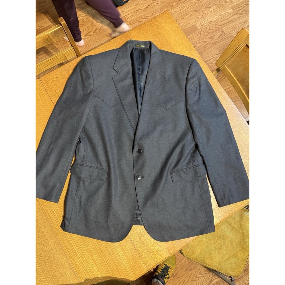 Circle S Western Blazer 48L Charcoal Gray Lambswool Sport Coat Cowboy Yoke Rodeo
